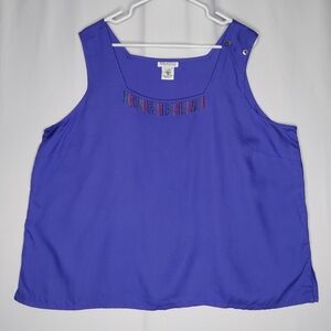 Paradiso 90s Beaded Rainbow Top Women 1X Sleeveless Square Neck Fringe Artsy Vtg